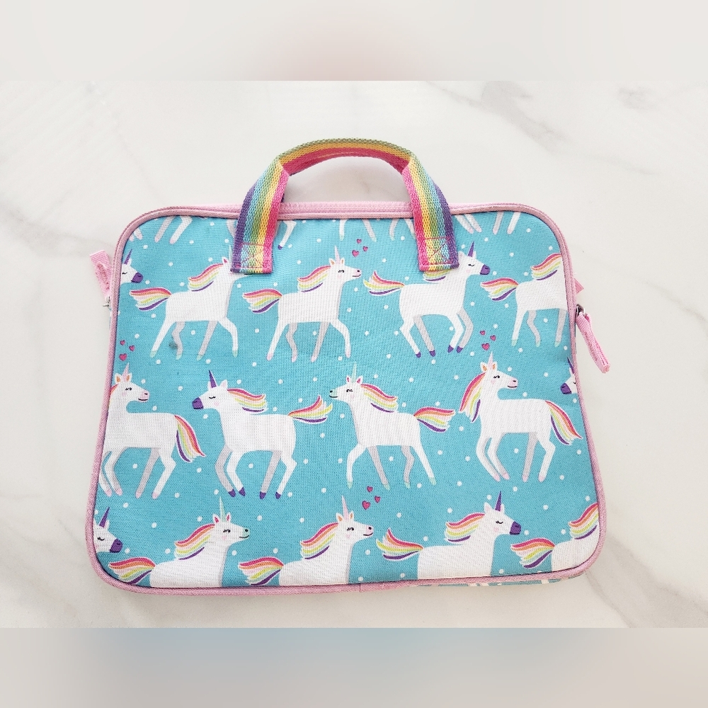 Pottery Barn Kids Mackenzie Aqua Unicorn Parade Tablet Case, Abigail Monogram - Picture 3 of 5
